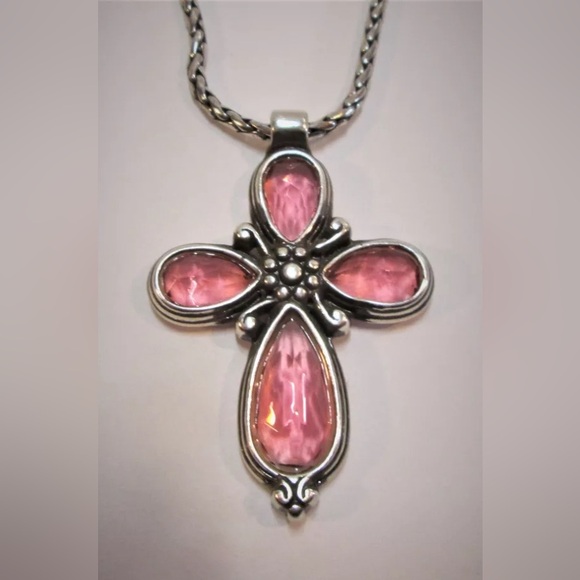 BRIGHTON 3 PIECE SET -LaVie Iridescent Pink Crystal Cross w/ Earrings & Bracelet - Picture 8 of 15